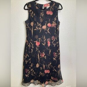 Vintage J. Stevens Midi Dress Size 12 Black Dark Floral Sheer Forest Fairy
